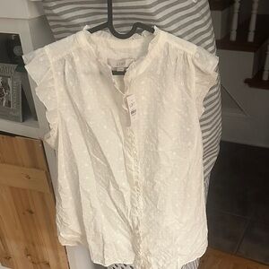 LOFT white  Ruffle Sleeve Blouse